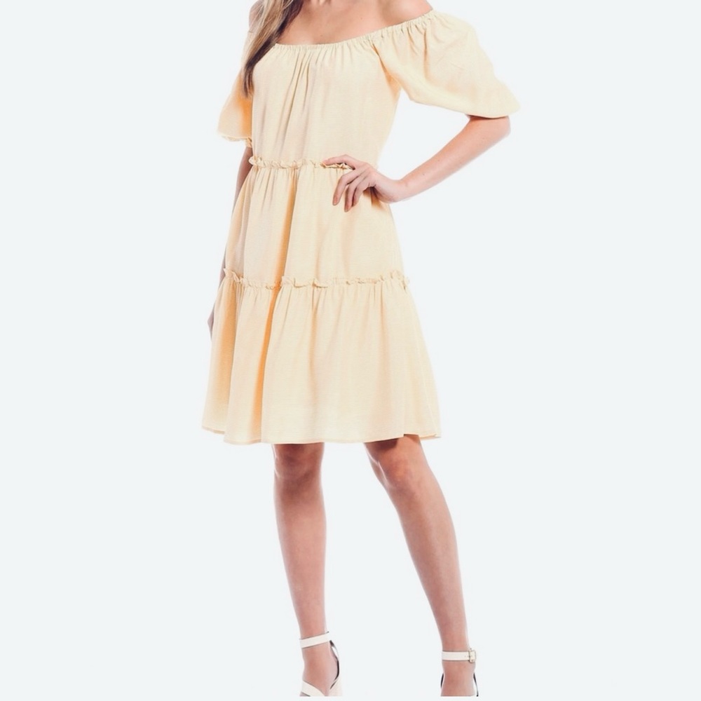 Antonio Melani Taylynn Off-the-Shoulder Striped Swing Dress neutral M